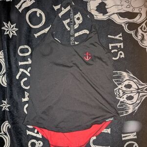Flag Nor Fail Black and Red Asymmetrical Tank Top